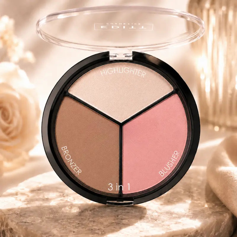 3 in 1 Face Contour Palette Highlighter Bronzer Blusher Makeup Kit Sculpt Define Highlight Glow