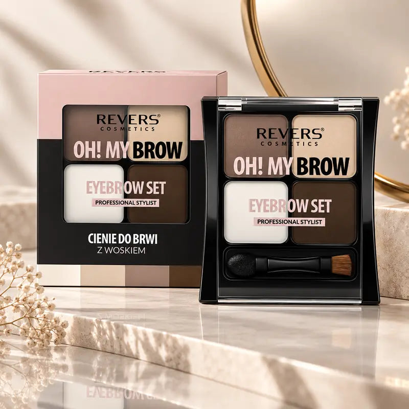 Oh! My Brow Eyebrow Powder & Wax Set 3 Brow Shadows, Setting Wax, Brush & Sponge Applicator Brow Defining, Filling &amp; Shaping Makeup Kit 01