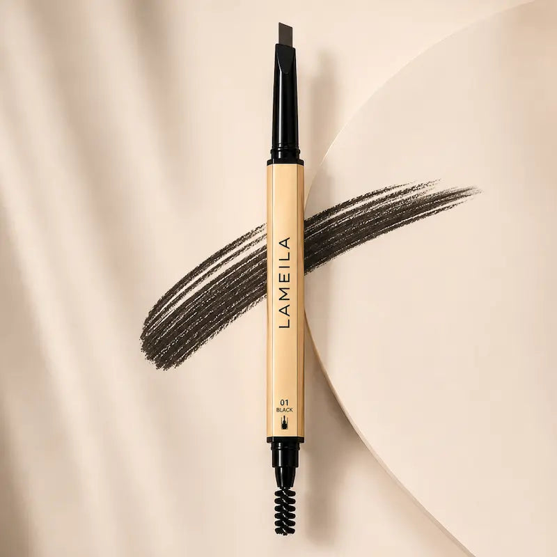 Black Eyebrow Pencil Waterproof Dual-Ended Brow Pen with Brush Precision Angled Tip, Smudge-Proof, Sweat-Proof, Long-Lasting Natural Brows