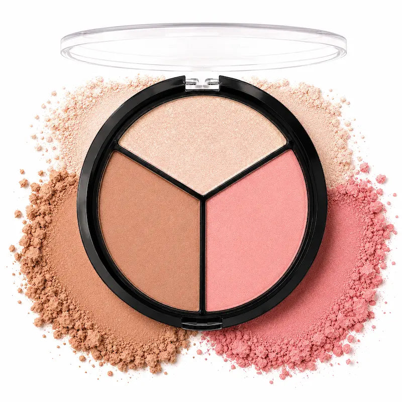 3 in 1 Face Contour Palette Highlighter Bronzer Blusher Makeup Kit Sculpt Define Highlight Glow