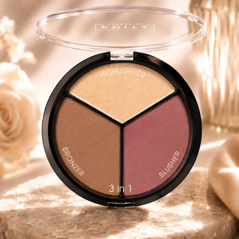 3 in 1 Face Contour Palette Highlighter Bronzer Blusher Makeup Kit Sculpt Define Highlight Glow