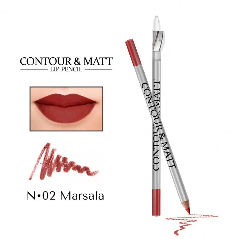Waterproof Matte Lip Liner with Sharpener Long-Wear Contour & Definition Pencil