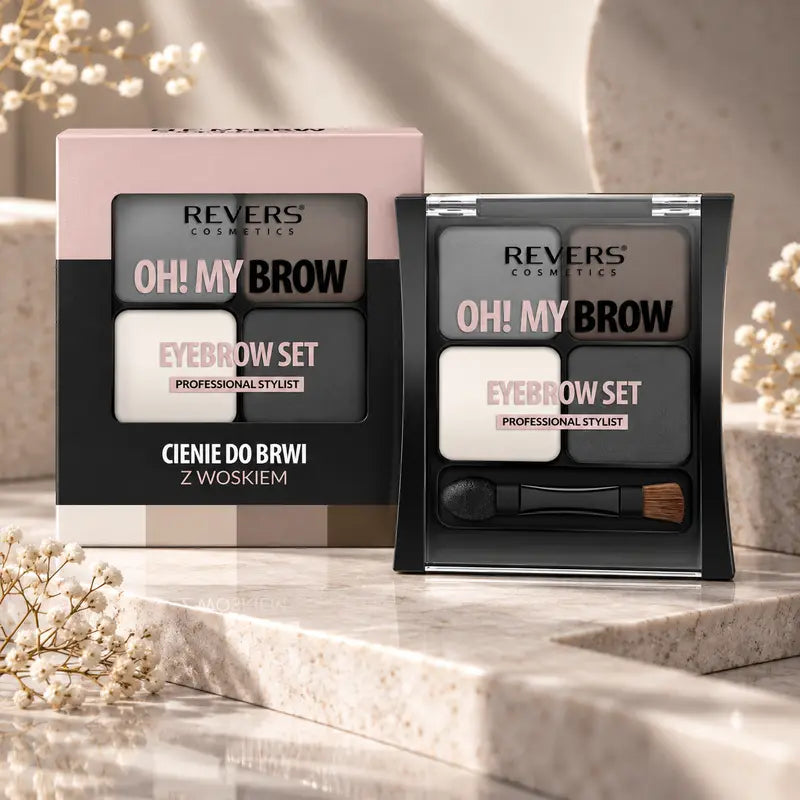 Oh! My Brow Eyebrow Powder & Wax Set 3 Brow Shadows, Setting Wax, Brush & Sponge Applicator Brow Defining, Filling &amp; Shaping Makeup Kit 02