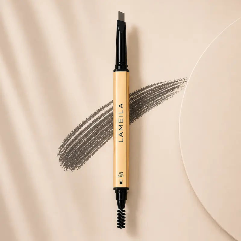Grey Eyebrow Pencil Waterproof Dual-Ended Brow Pen with Brush Precision Angled Tip, Smudge-Proof, Sweat-Proof, Long-Lasting Natural Brows