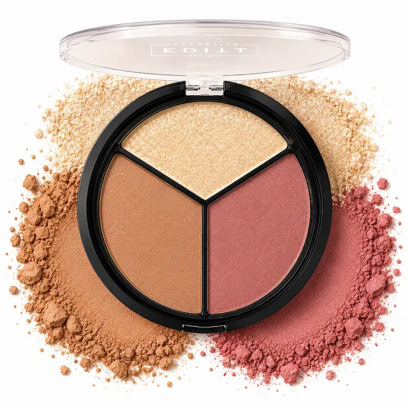 3 in 1 Face Contour Palette Highlighter Bronzer Blusher Makeup Kit Sculpt Define Highlight Glow