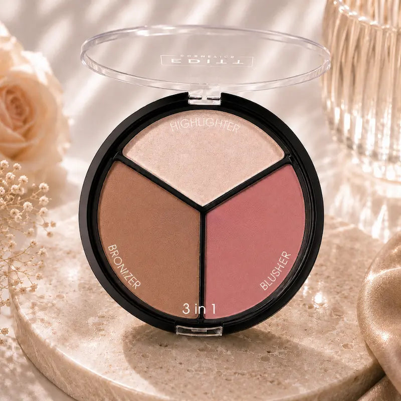 3 in 1 Face Contour Palette Highlighter Bronzer Blusher Makeup Kit Sculpt Define Highlight Glow
