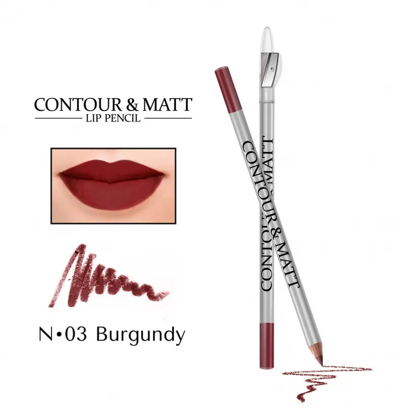 Waterproof Matte Lip Liner with Sharpener Long-Wear Contour & Definition Pencil