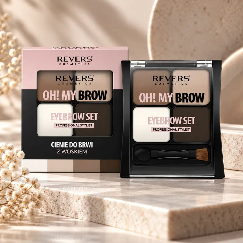 Oh! My Brow Eyebrow Powder & Wax Set 3 Brow Shadows, Setting Wax, Brush & Sponge Applicator Brow Defining, Filling &amp; Shaping Makeup Kit 03