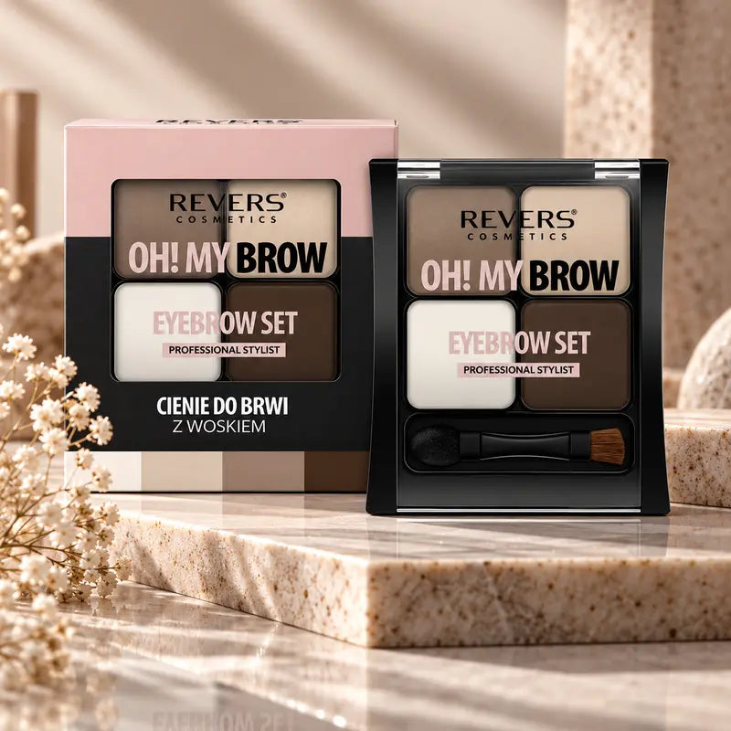 Oh! My Brow Eyebrow Powder & Wax Set 3 Brow Shadows, Setting Wax, Brush & Sponge Applicator Brow Defining, Filling &amp; Shaping Makeup Kit 04