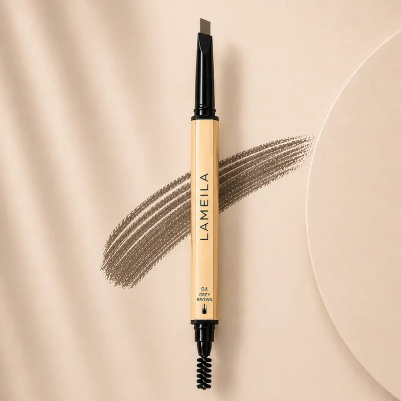 Grey Brown Eyebrow Pencil Waterproof Dual-Ended Brow Pen with Brush Precision Angled Tip, Smudge-Proof, Sweat-Proof, Long-Lasting Natural Brows