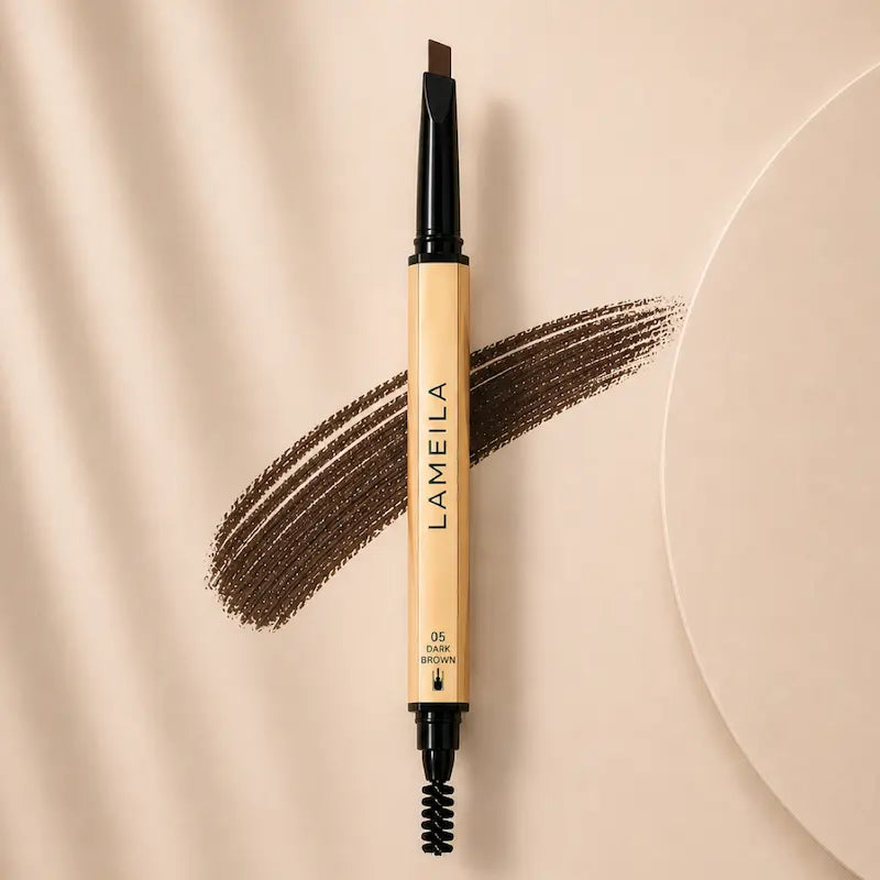 Dark Brown Eyebrow Pencil Waterproof Dual-Ended Brow Pen with Brush Precision Angled Tip, Smudge-Proof, Sweat-Proof, Long-Lasting Natural Brows