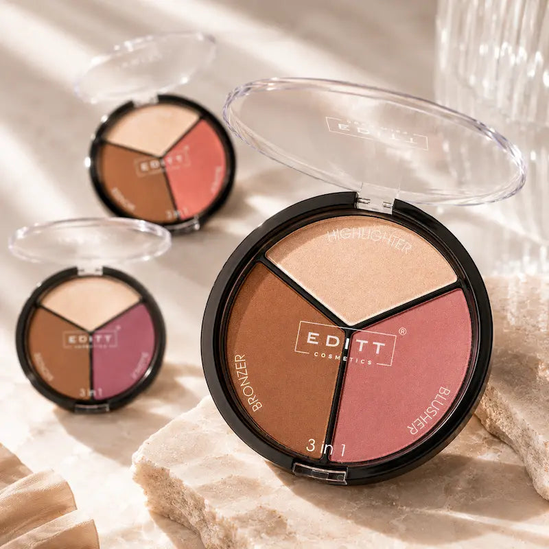 3 in 1 Face Contour Palette Highlighter Bronzer Blusher Makeup Kit Sculpt Define Highlight Glow