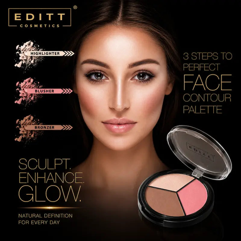 3 in 1 Face Contour Palette Highlighter Bronzer Blusher Makeup Kit Sculpt Define Highlight Glow