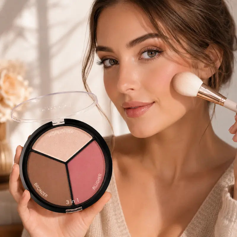 3 in 1 Face Contour Palette Highlighter Bronzer Blusher Makeup Kit Sculpt Define Highlight Glow