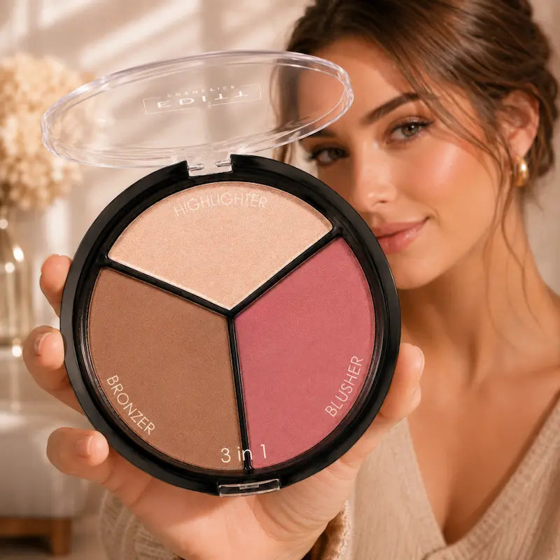 3 in 1 Face Contour Palette Highlighter Bronzer Blusher Makeup Kit Sculpt Define Highlight Glow