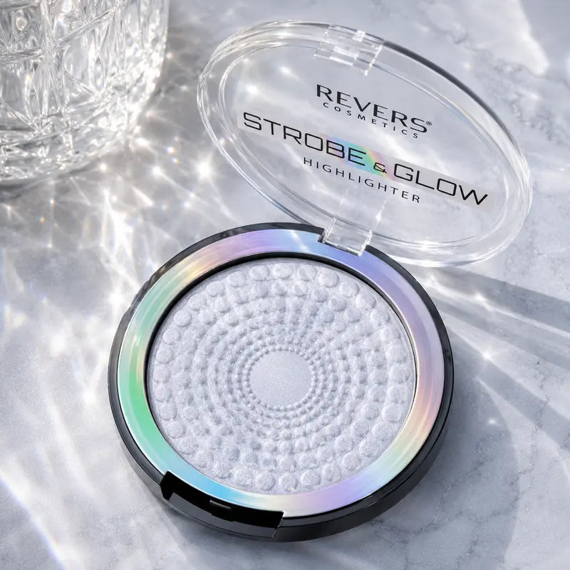 Strobe & Glow Magic Pressed Powder Highlighter Face & Body Illuminator Icy Blue Radiant Luminous Glow Finish