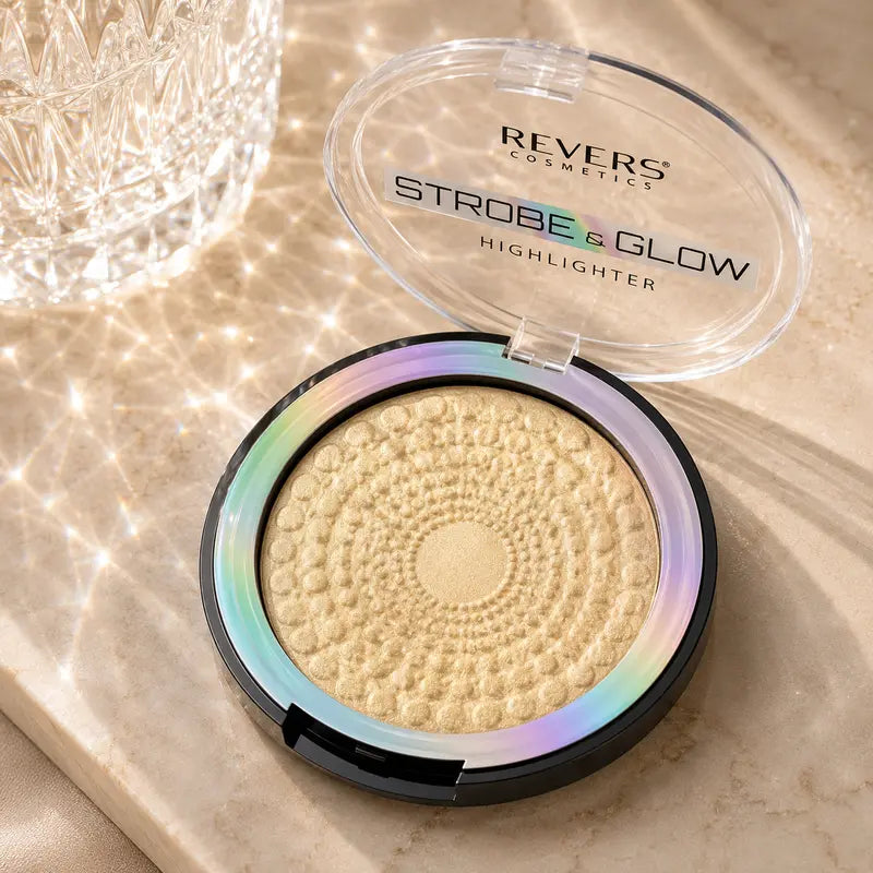 Strobe & Glow Treasure Pressed Powder Highlighter Face & Body Illuminator Golden Radiant Luminous Glow Finish