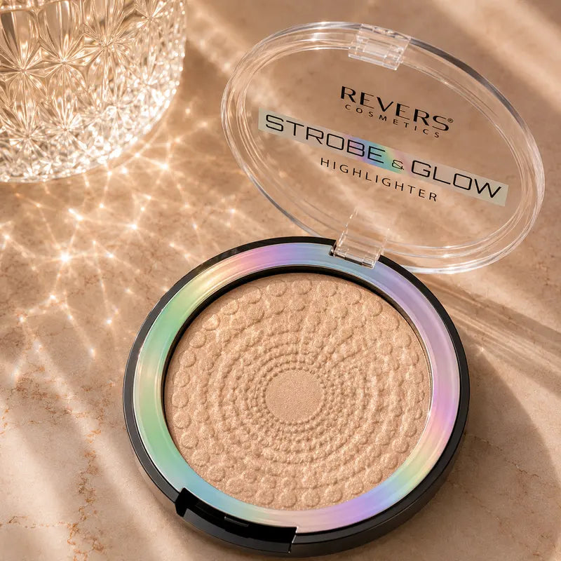 Strobe & Glow Opal Pressed Powder Highlighter Face & Body Illuminator Golden Champagne Radiant Luminous Glow Finish