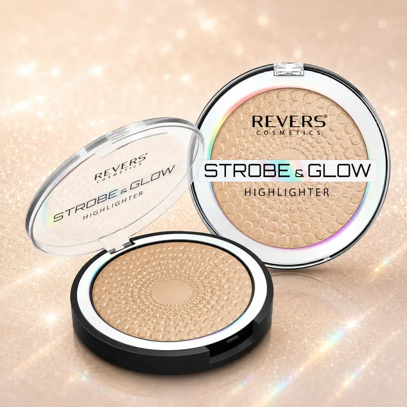 Strobe & Glow Opal Pressed Powder Highlighter Face & Body Illuminator Golden Champagne Radiant Luminous Glow Finish