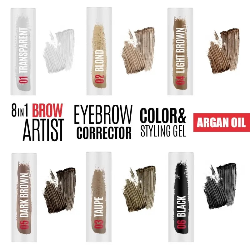Brow Artist 8in1 Eyebrow Corrector Gel with Argan Oil Long-Lasting Tint & Styling Mascara