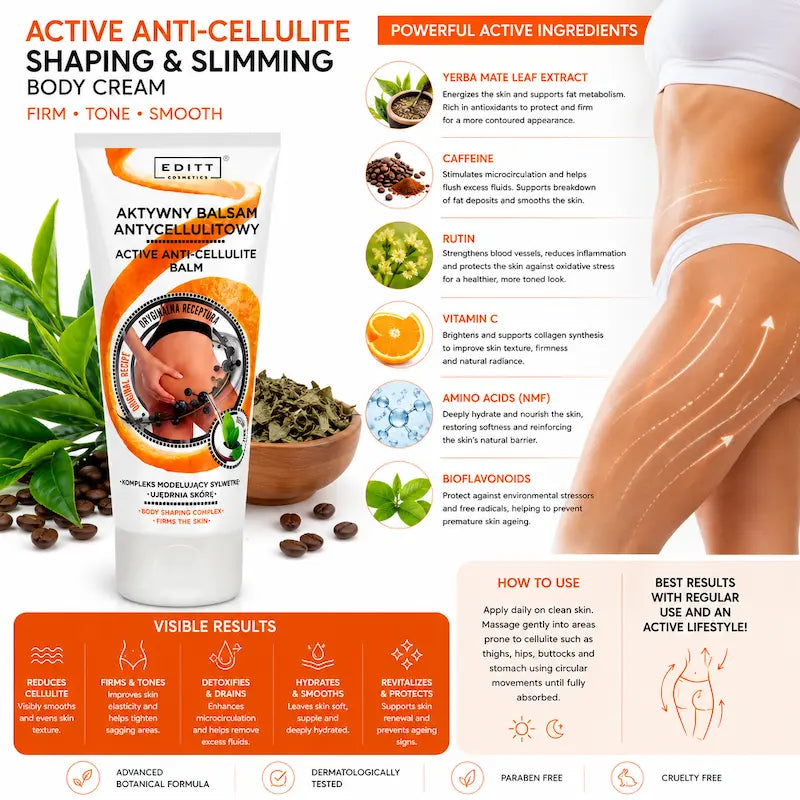 Firming anti-cellulite cream with yerba mate & caffeine for smoother, toned skin