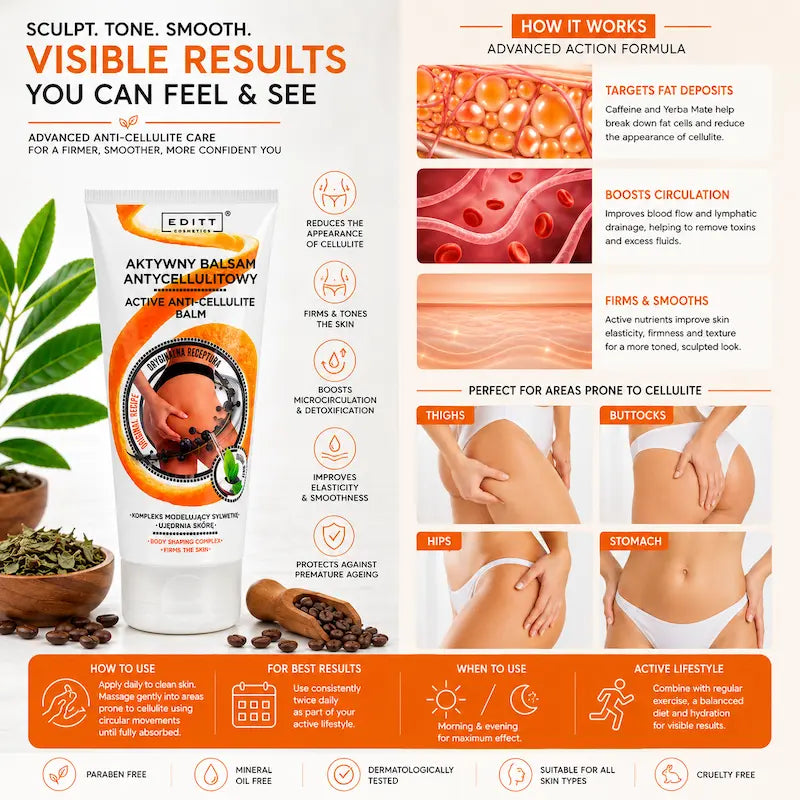 Firming anti-cellulite cream with yerba mate & caffeine for smoother, toned skin