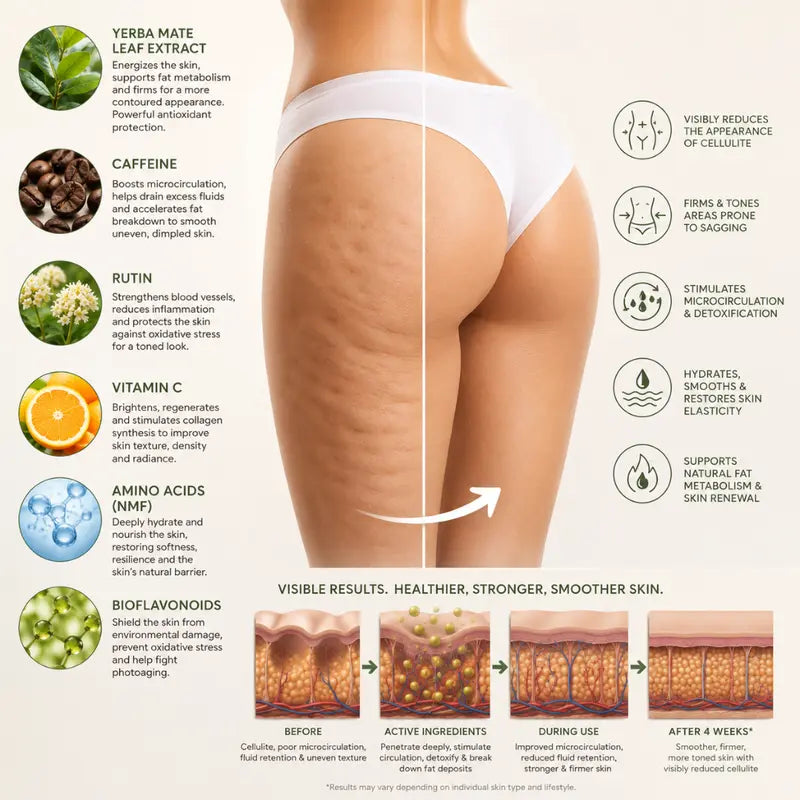 Firming anti-cellulite cream with yerba mate & caffeine for smoother, toned skin