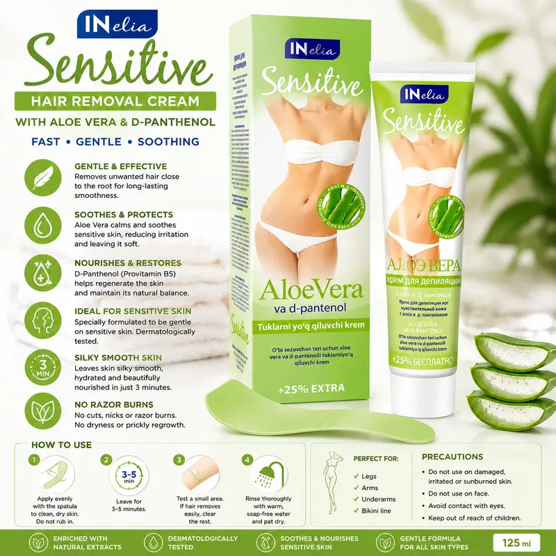 Sensitive Hair Removal Cream Aloe Vera & D-Panthenol Gentle, Hydrating Formula