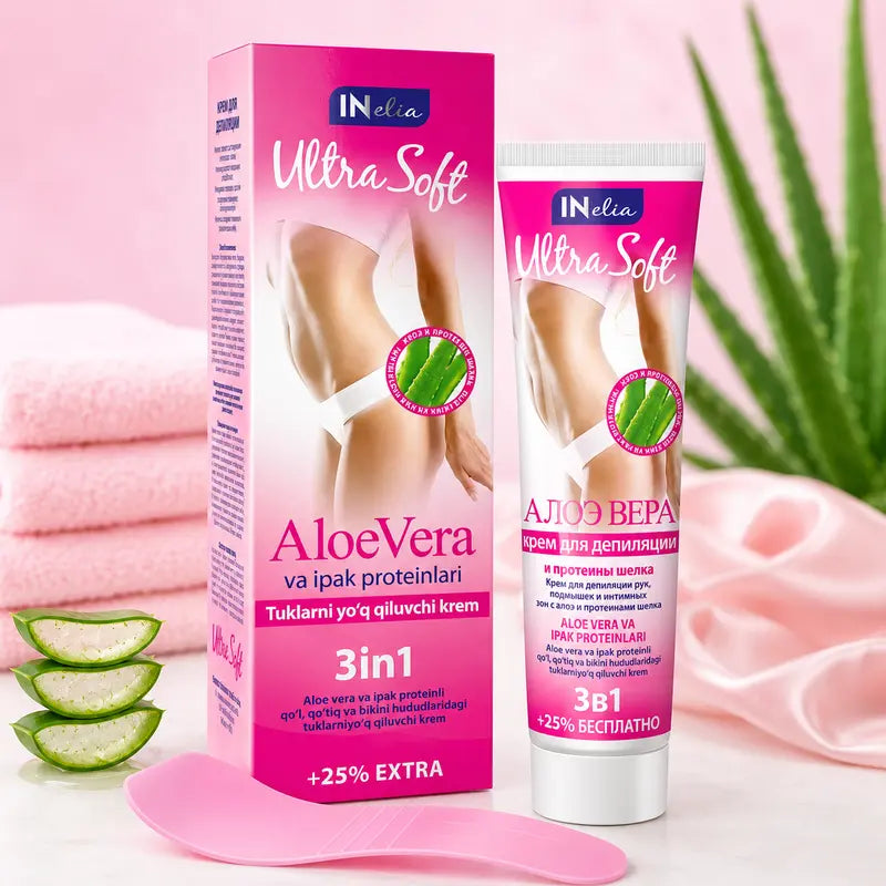 Ultra Soft Hair Removal Cream 3in1 Aloe Vera & Silk Proteins Gentle, Long-Lasting Smoothness for Sensitive Skin