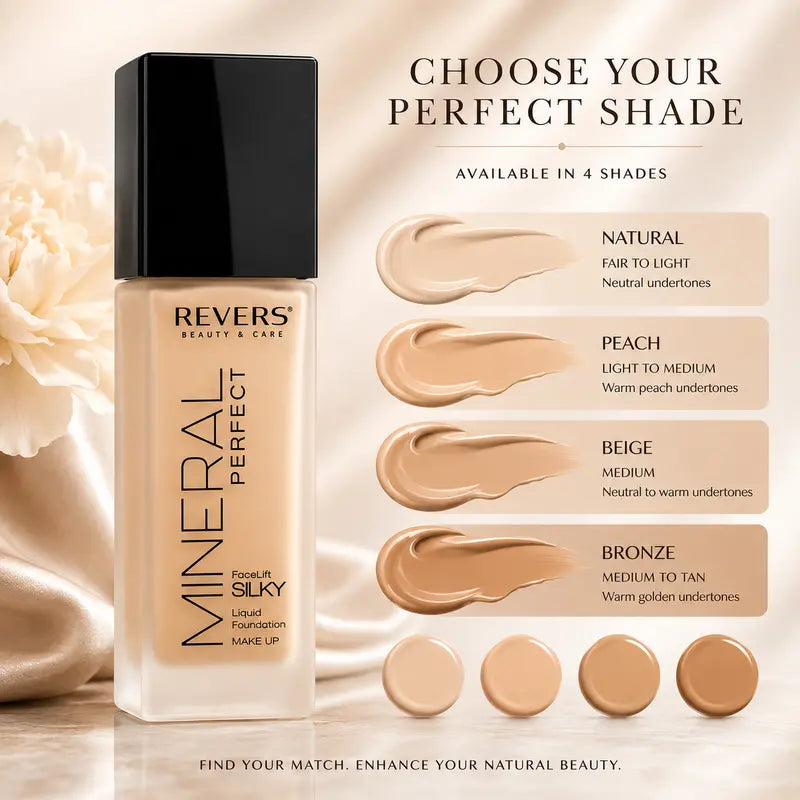 Anti-Aging Mineral Perfect Face Lift Foundation Long-Lasting Silky Liquid Matte Coverage 40ml