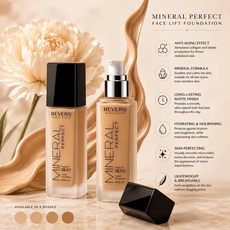 Anti-Aging Mineral Perfect Face Lift Foundation Long-Lasting Silky Liquid Matte Coverage 40ml