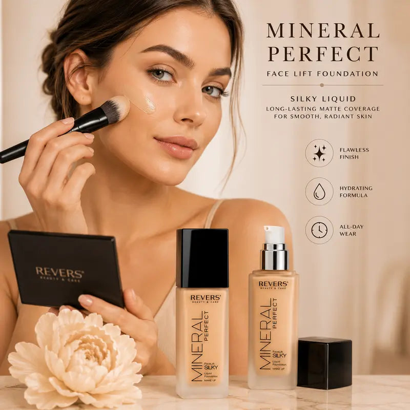 Anti-Aging Mineral Perfect Face Lift Foundation Long-Lasting Silky Liquid Matte Coverage 40ml