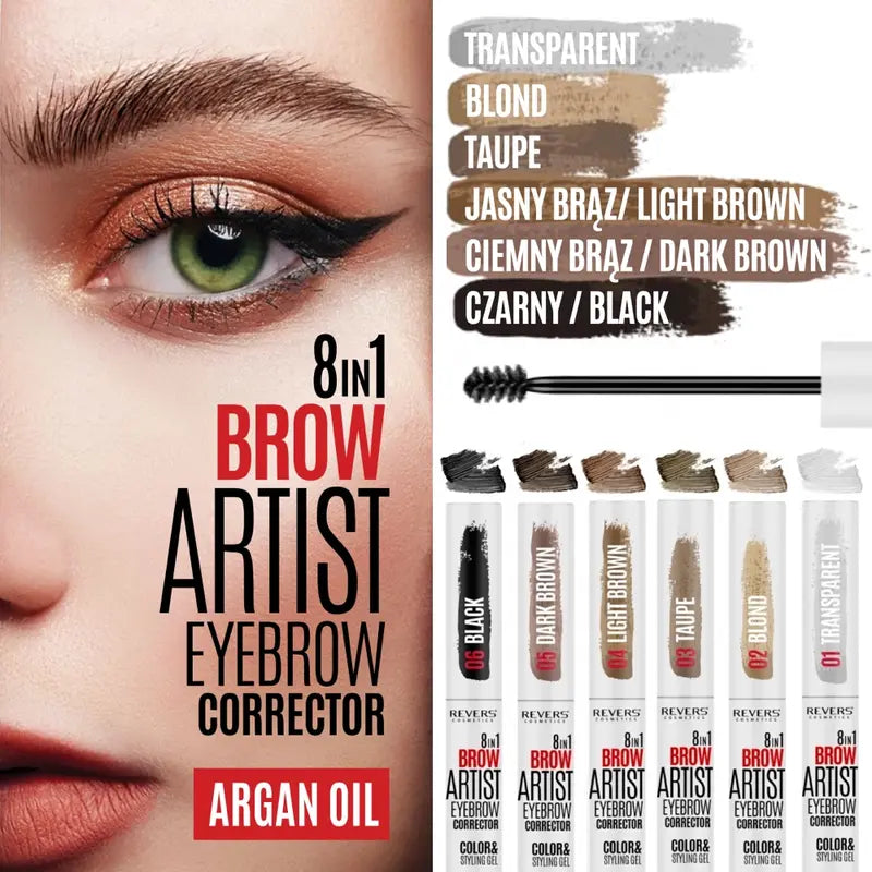 Brow Artist 8in1 Eyebrow Corrector Gel with Argan Oil Long-Lasting Tint & Styling Mascara