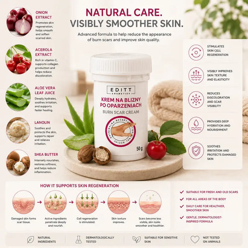 Burn Scar Cream - Intensive Regenerating Scar Cream with Onion Extract Acerola Aloe Vera Lanolin & Shea Butter