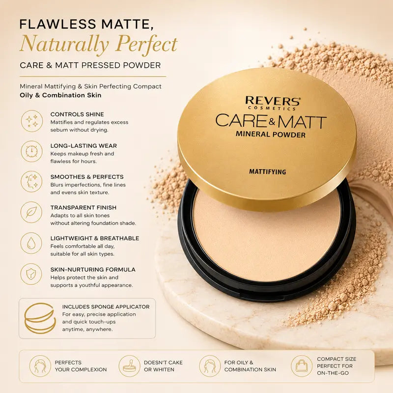 Care & Matt Pressed Powder Mineral Mattifying & Skin Perfecting Compact Oily & Combination Skin