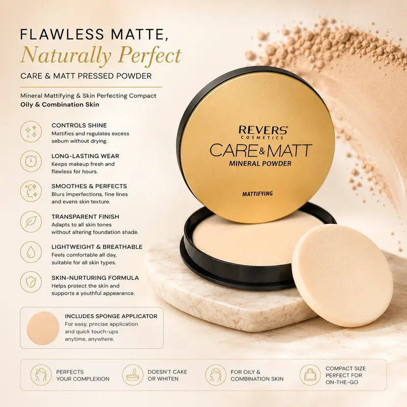 Care & Matt Pressed Powder Mineral Mattifying & Skin Perfecting Compact Oily & Combination Skin