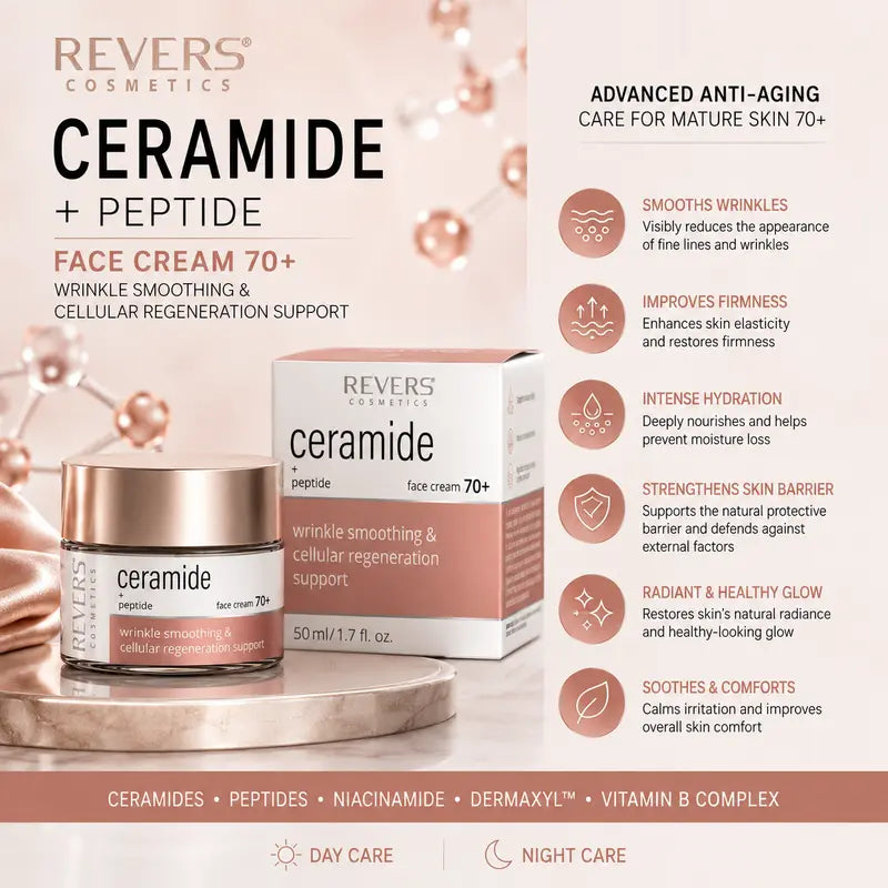 Ceramide Face Cream 70+ with Peptides Anti-Wrinkle & Firming Moisturiser Mature Skin Barrier Repair Deep Hydration 50ml