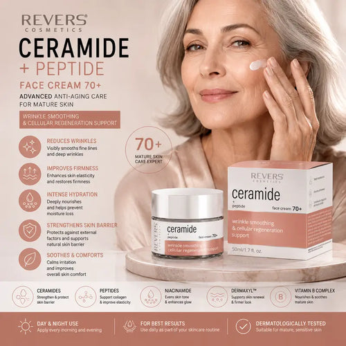 Ceramide Face Cream 70+ with Peptides Anti-Wrinkle & Firming Moisturiser Mature Skin Barrier Repair Deep Hydration 50ml