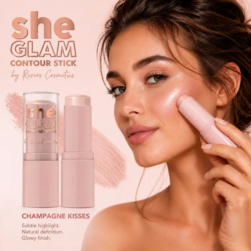 She GLAM Champagne Kisses Highlighter Stick Creamy Champagne Glow Stick with Radiant Glass-Skin Finish