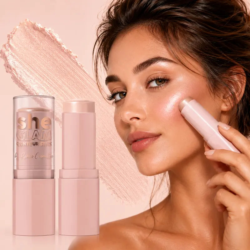 She GLAM Champagne Kisses Highlighter Stick Creamy Champagne Glow Stick with Radiant Glass-Skin Finish