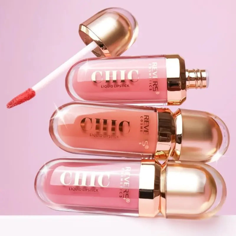 CHIC Liquid Lipstick Collection Long-Lasting Satin Finish Lip Colour Nude, Red & Mocha Shades