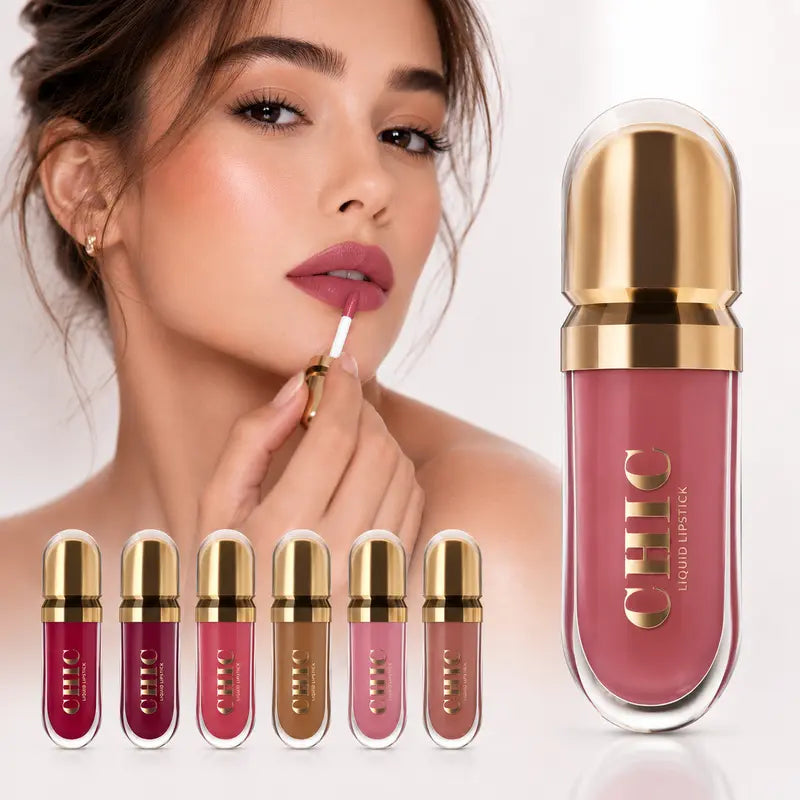 CHIC Liquid Lipstick Collection Long-Lasting Satin Finish Lip Colour Nude, Red & Mocha Shades
