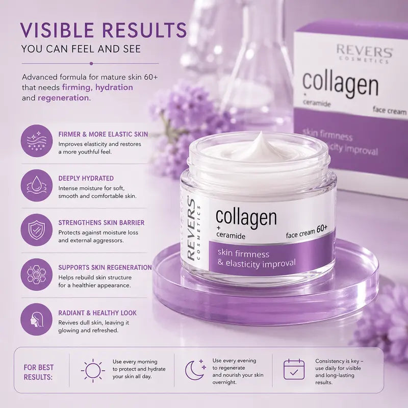 Collagen Face Cream 60+ with Ceramides Firming & Hydrating Moisturiser Mature Skin Barrier Support Anti-Ageing Skincare 50ml