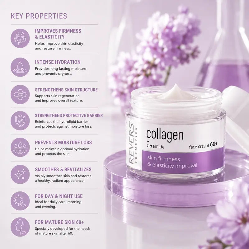 Collagen Face Cream 60+ with Ceramides Firming & Hydrating Moisturiser Mature Skin Barrier Support Anti-Ageing Skincare 50ml