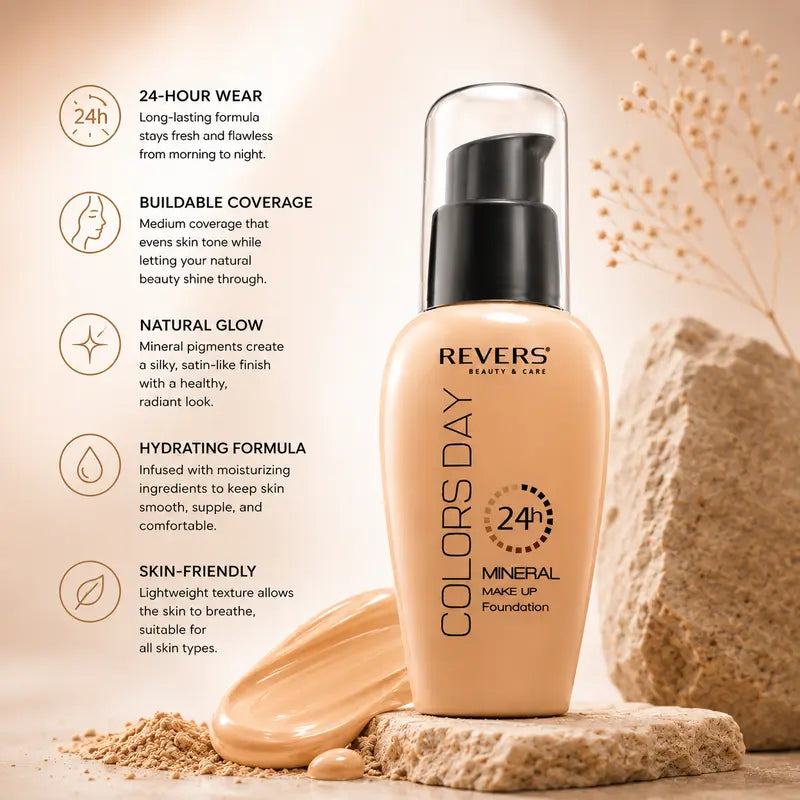 Colors Day 24H Mineral Foundation – Long-Lasting, Hydrating, Natural-Looking Coverage for Flawless Skin 50ml