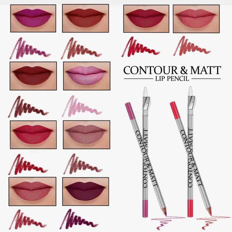 Waterproof Matte Lip Liner with Sharpener Long-Wear Contour & Definition Pencil