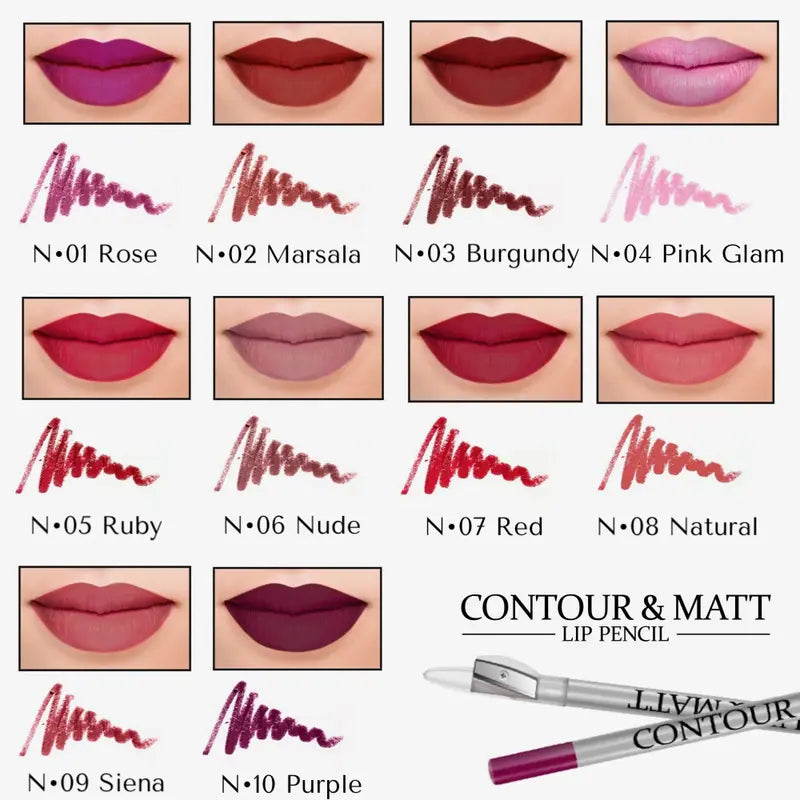 Waterproof Matte Lip Liner with Sharpener Long-Wear Contour & Definition Pencil
