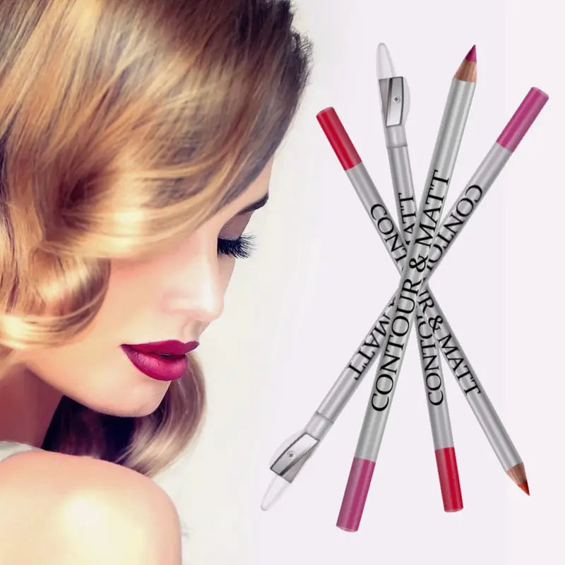 Waterproof Matte Lip Liner with Sharpener Long-Wear Contour & Definition Pencil