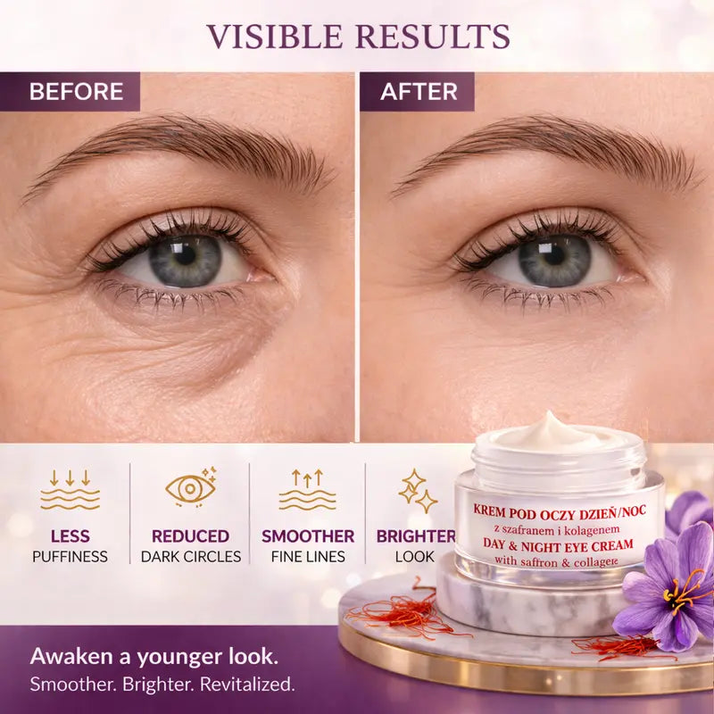 Day and Night Anti-Ageing Eye Cream with Saffron and Collagen Wrinkle Care and Hydration