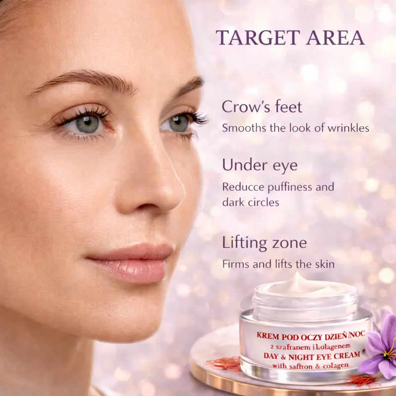 Day and Night Anti-Ageing Eye Cream with Saffron and Collagen Wrinkle Care and Hydration